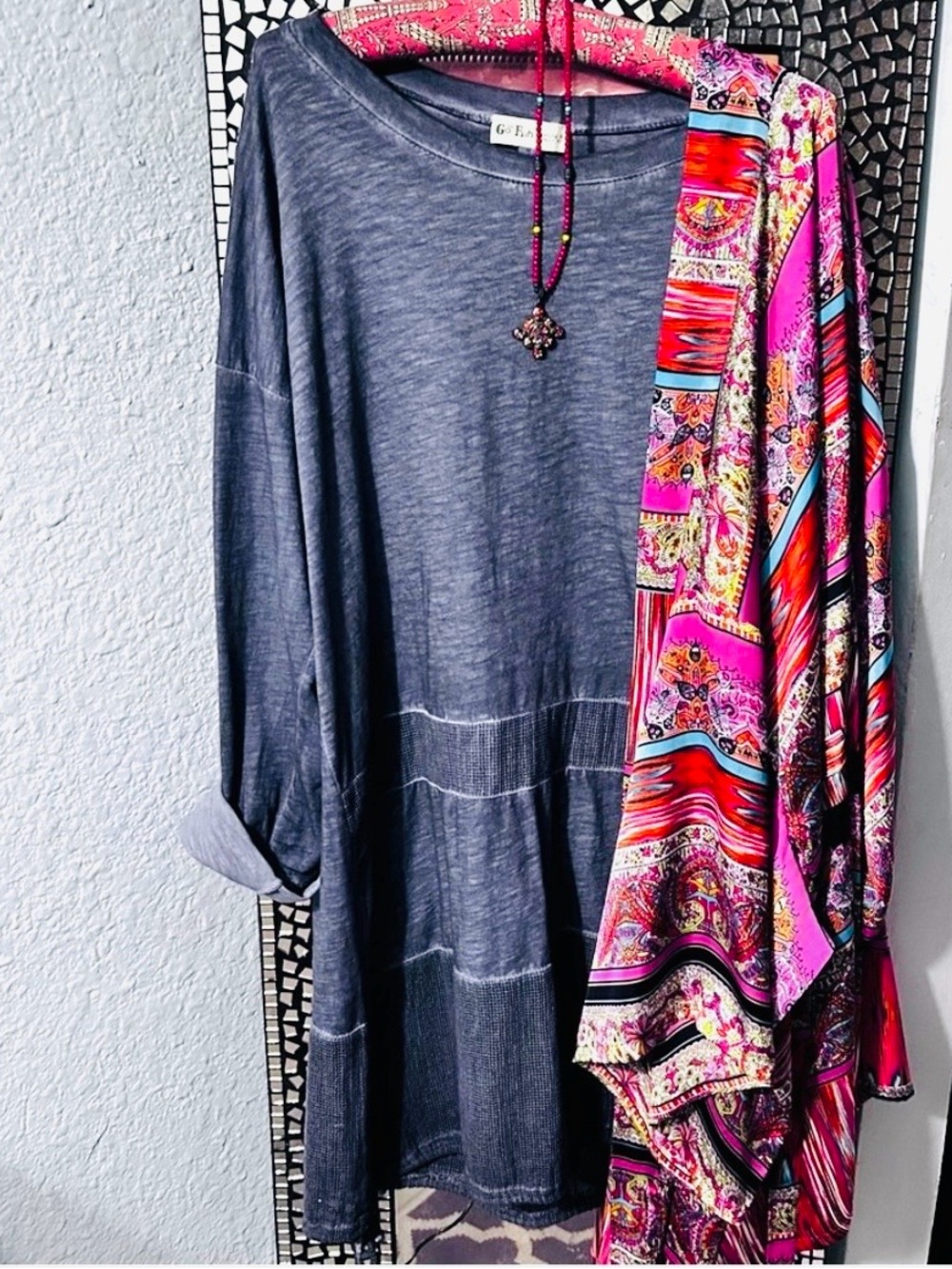 NWOT Go Fish Slate Blue Long Sleeve Cotton Dress Size Medium